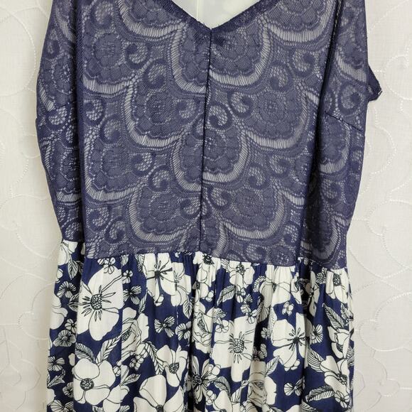 Japna Babydoll Dress Womens Large Blue Floral Lace V-neck Spaghetti Strap Lined - Picture 5 of 10